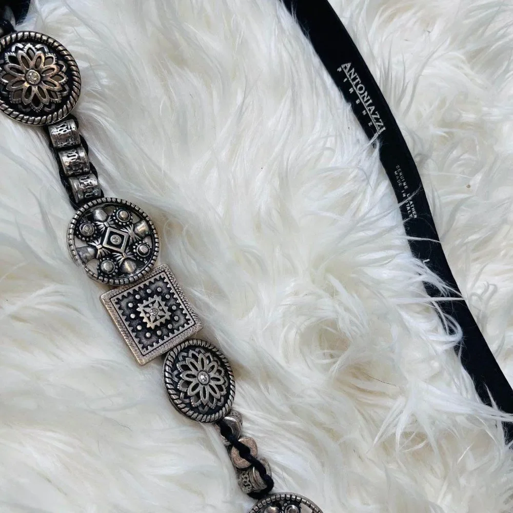 Lorena Antonazzi Firenze Western Leather Belt Silver Tone Medallion Detail Large - Picture 1 of 6